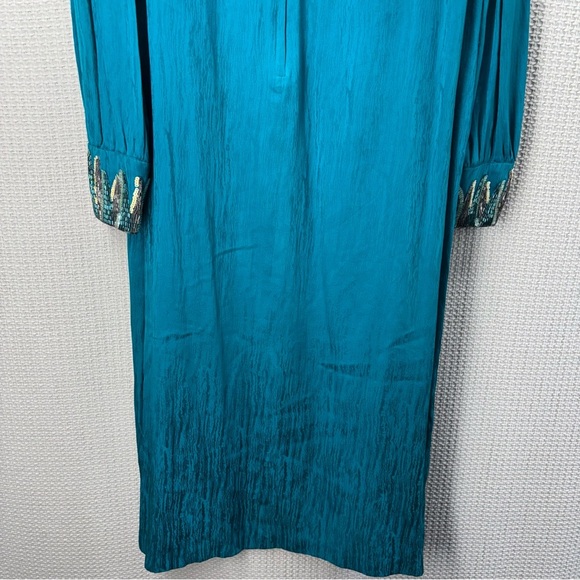 Vtg Francesca Of Damon 100% Silk Blue Intricate Beaded Long Dress Sz 10 Elegant - Picture 11 of 13